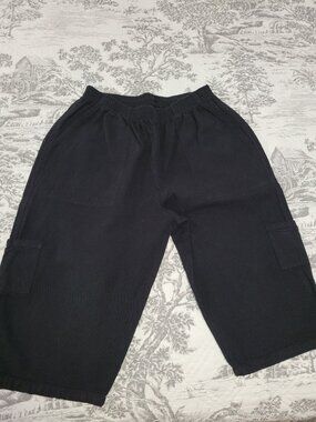 Vintage High Rise Heavy Black Cotton Pull On Walking Cargo Shorts Small